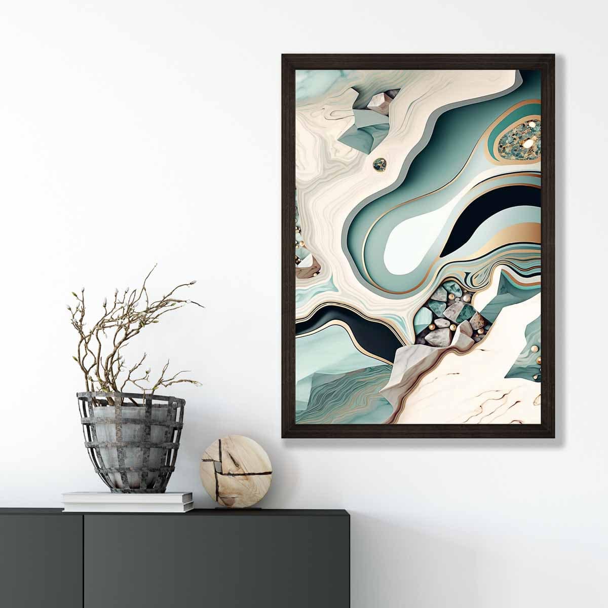 Abstract Contemporary Poster in Beige and Green No 3