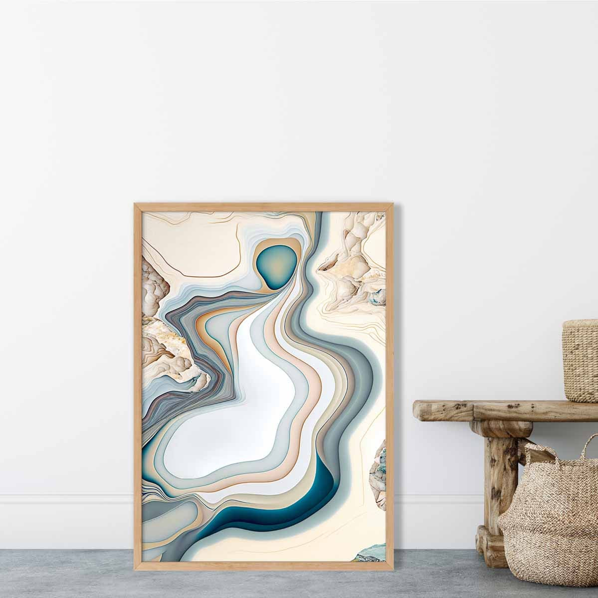 Abstract Contemporary Art Print in Beige and Blue No 3