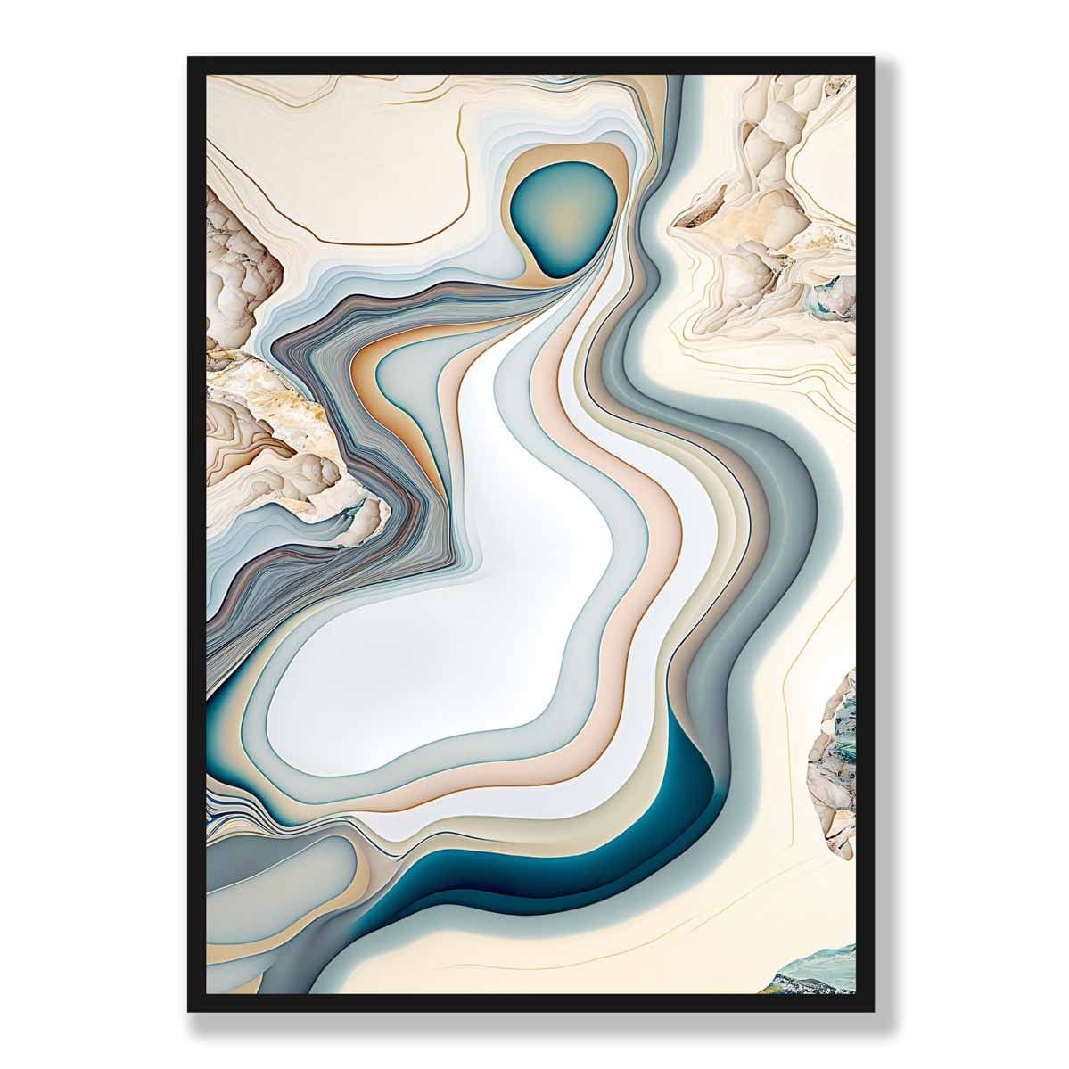 Abstract Contemporary Art Print in Beige and Blue No 3