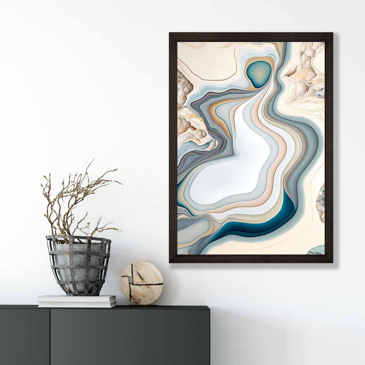 Abstract Contemporary Art Print in Beige and Blue No 3