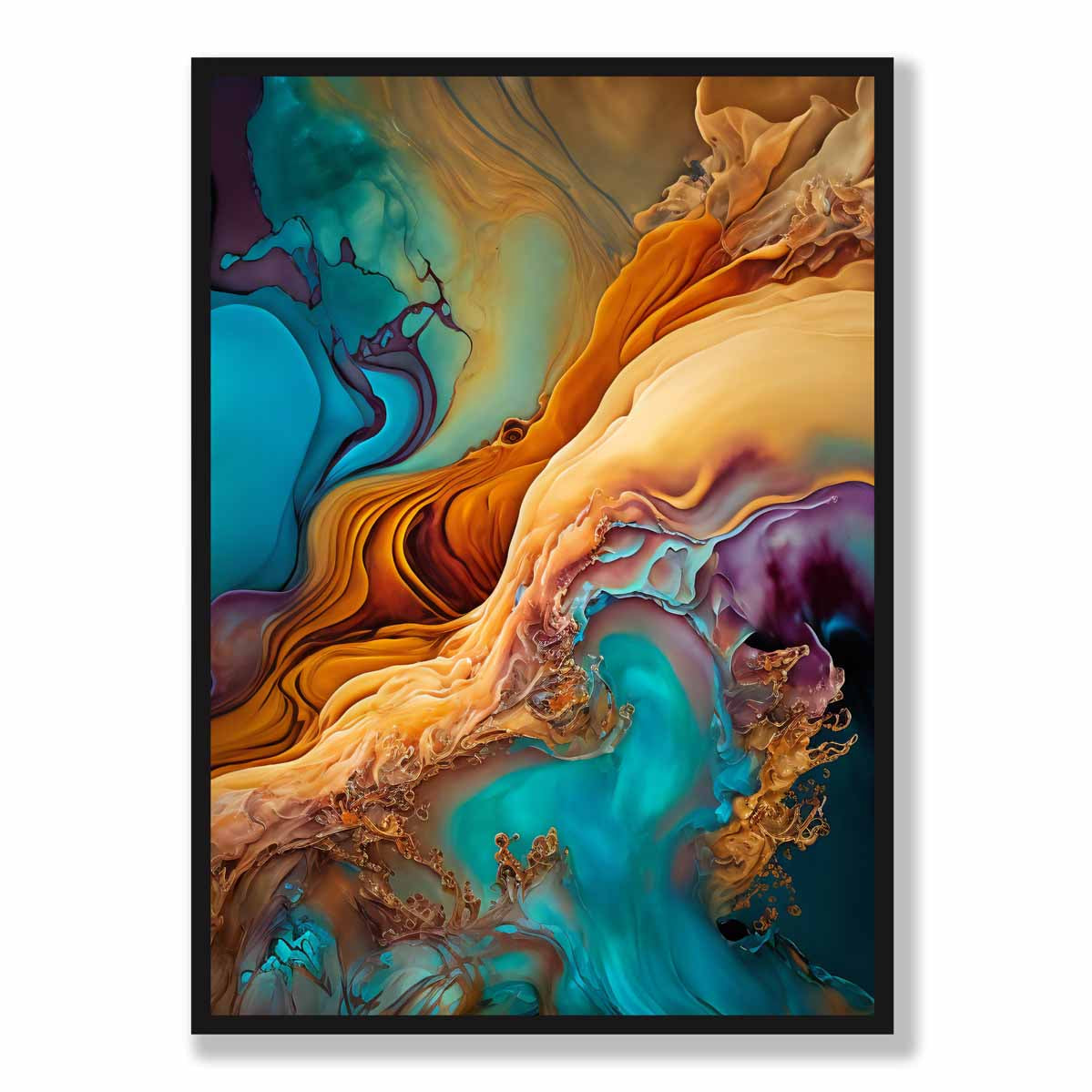 Abstract Fluid Art Prints in Blue and Orange No 1