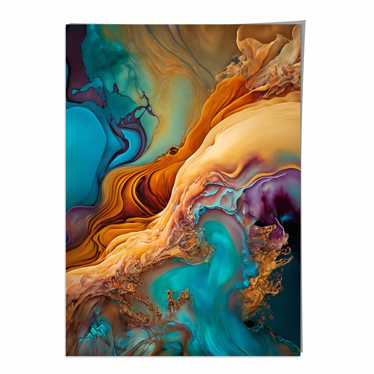 Abstract Fluid Art Prints in Blue and Orange No 1