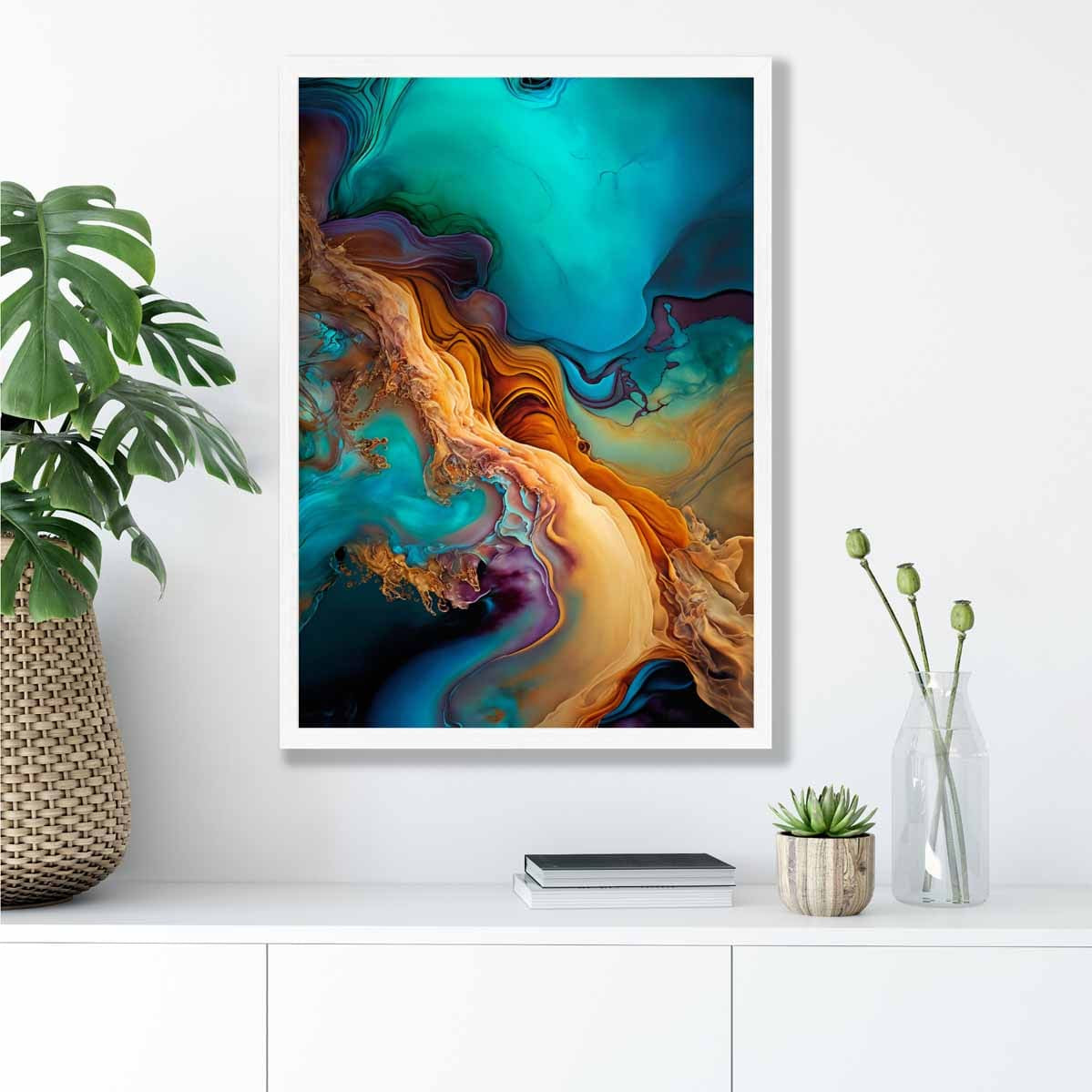 Abstract Fluid Art Prints in Blue and Orange No 2