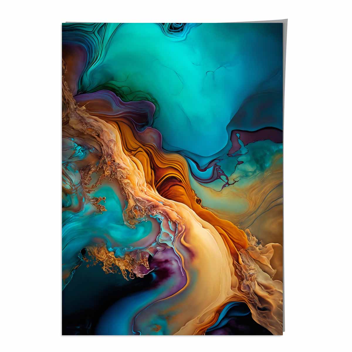 Abstract Fluid Art Prints in Blue and Orange No 2