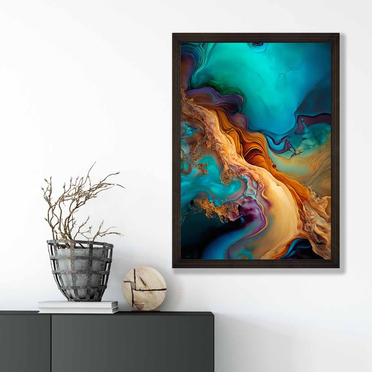 Abstract Fluid Art Prints in Blue and Orange No 2