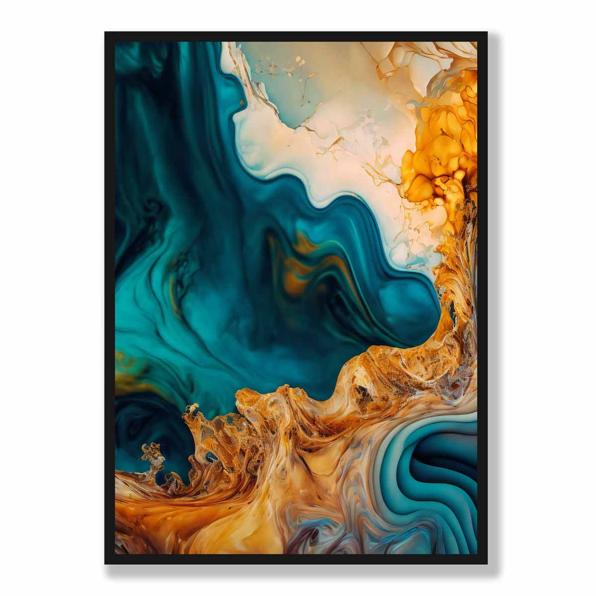 Abstract Fluid Art Prints in Blue and Orange No 3