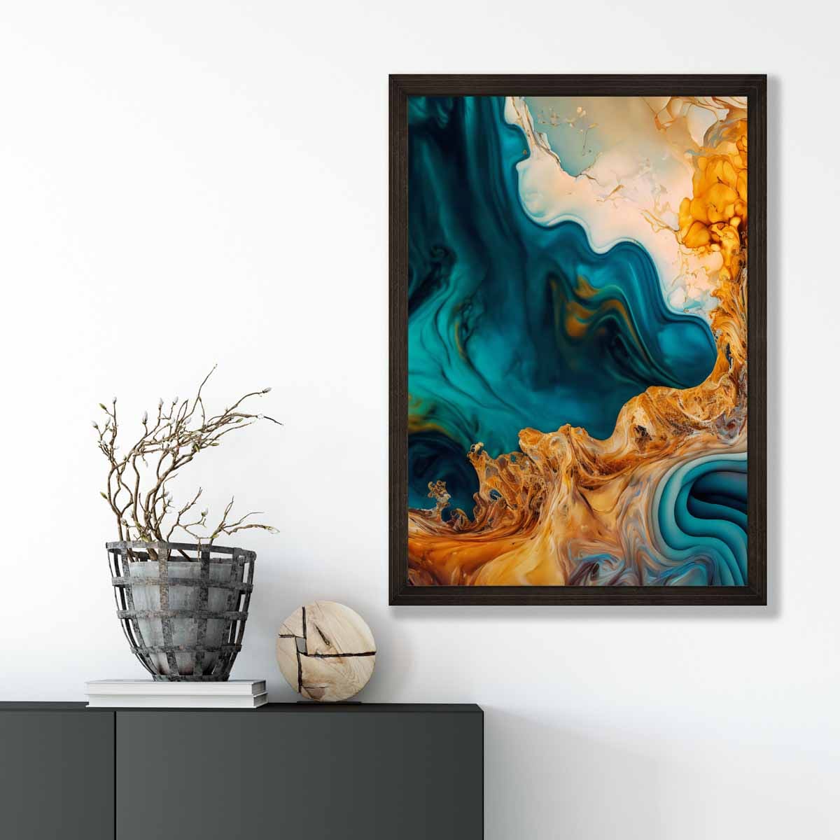 Abstract Fluid Art Prints in Blue and Orange No 3