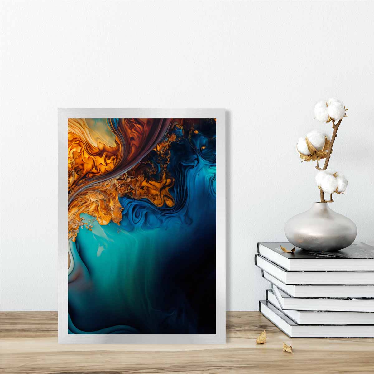 Abstract Fluid Art Prints in Blue and Orange No 4