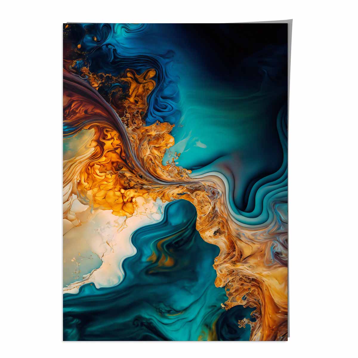 Abstract Fluid Art Prints in Blue and Orange No 5