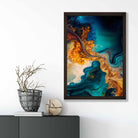 Abstract Fluid Art Prints in Blue and Orange No 5