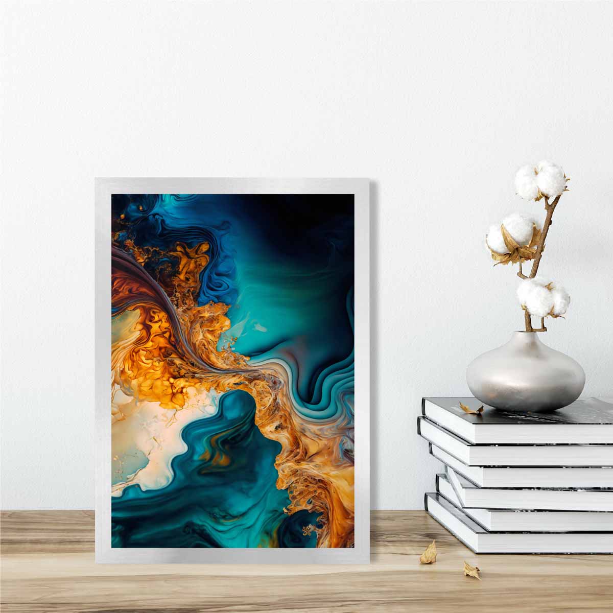 Abstract Fluid Art Prints in Blue and Orange No 5