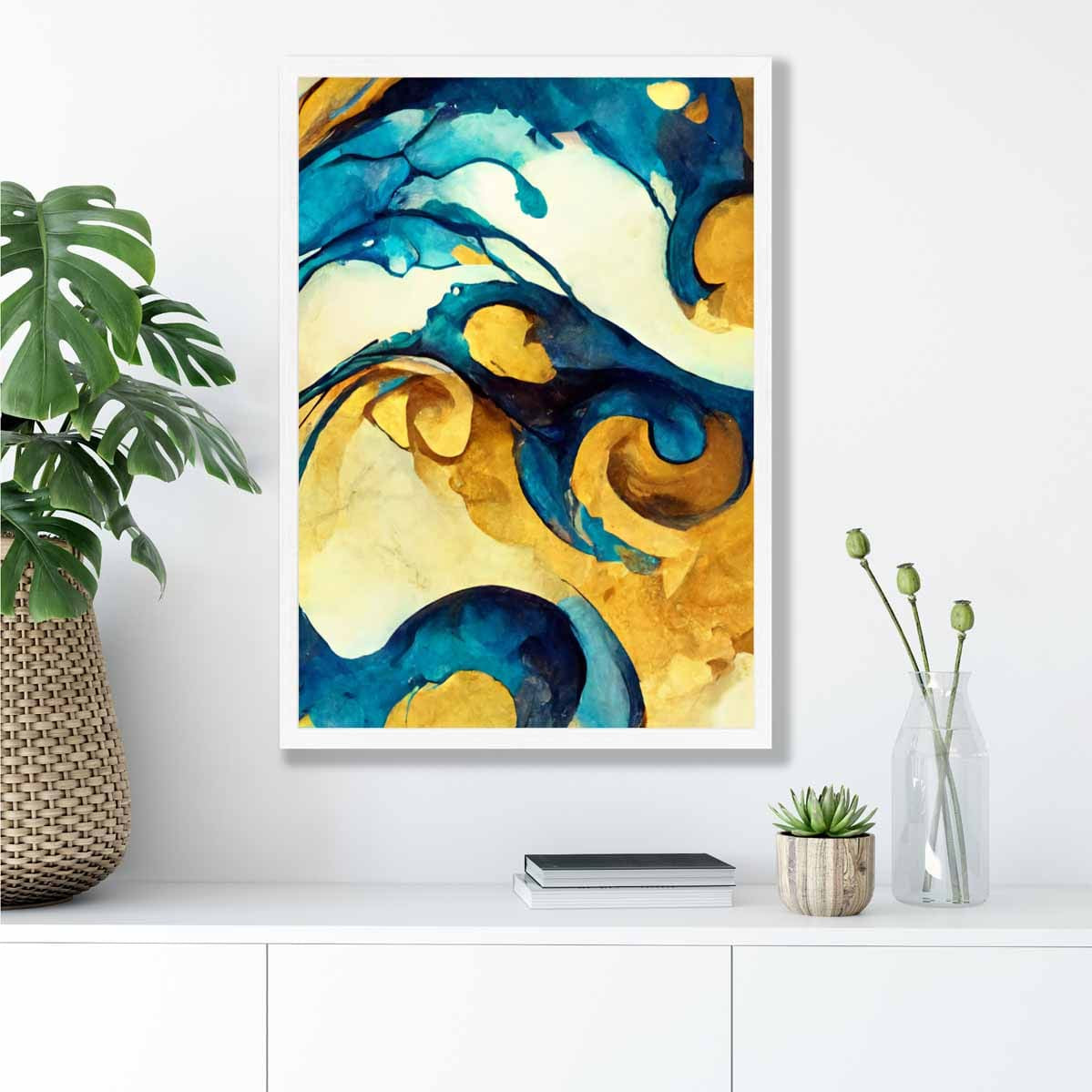Abstract Art Print in Yellow and Blue No 2