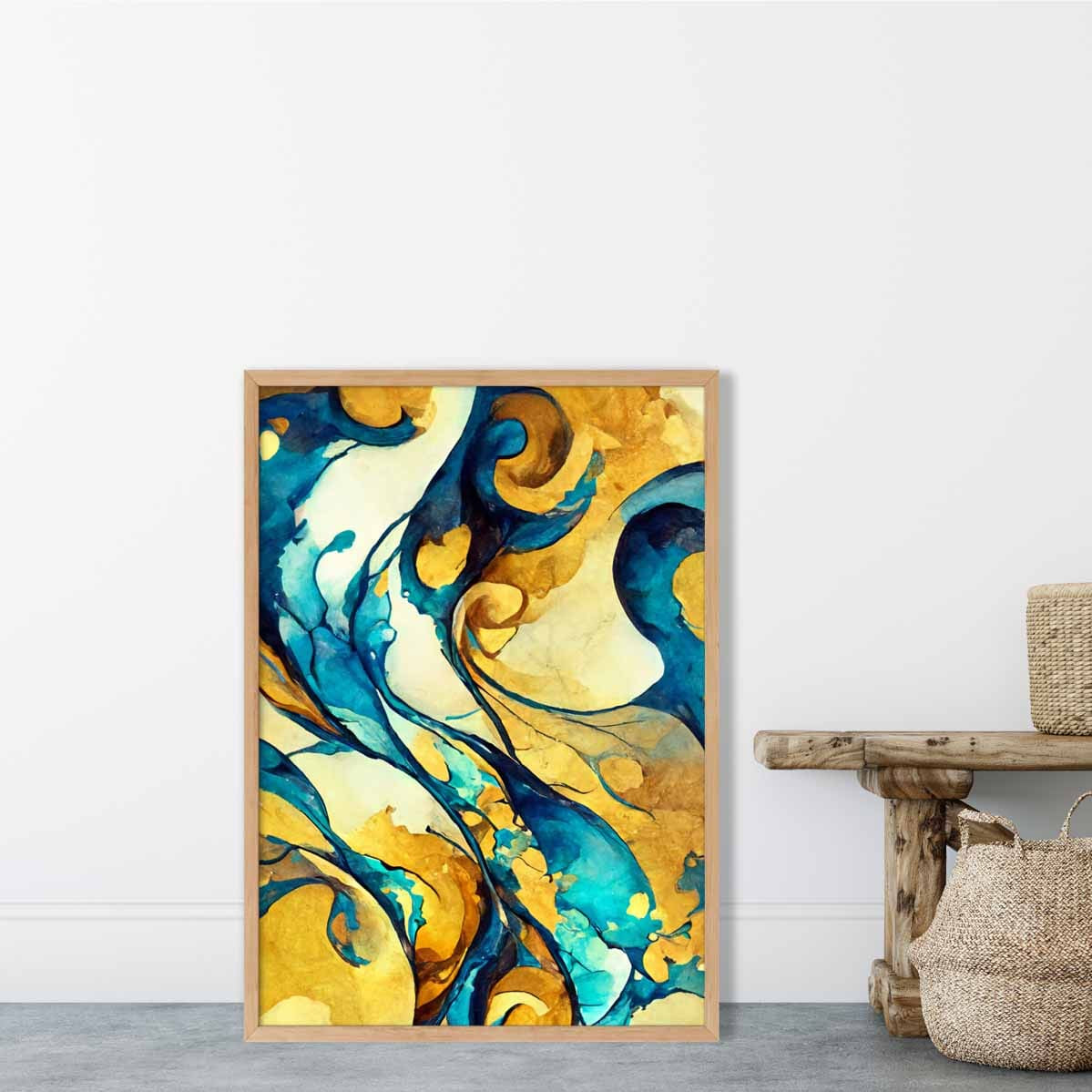 Abstract Art Print in Yellow and Blue No 3