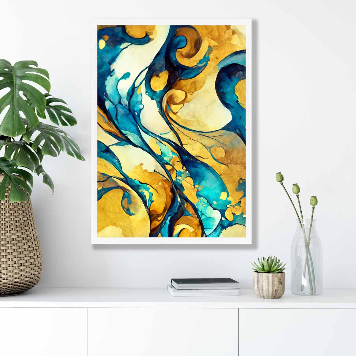 Abstract Art Print in Yellow and Blue No 3
