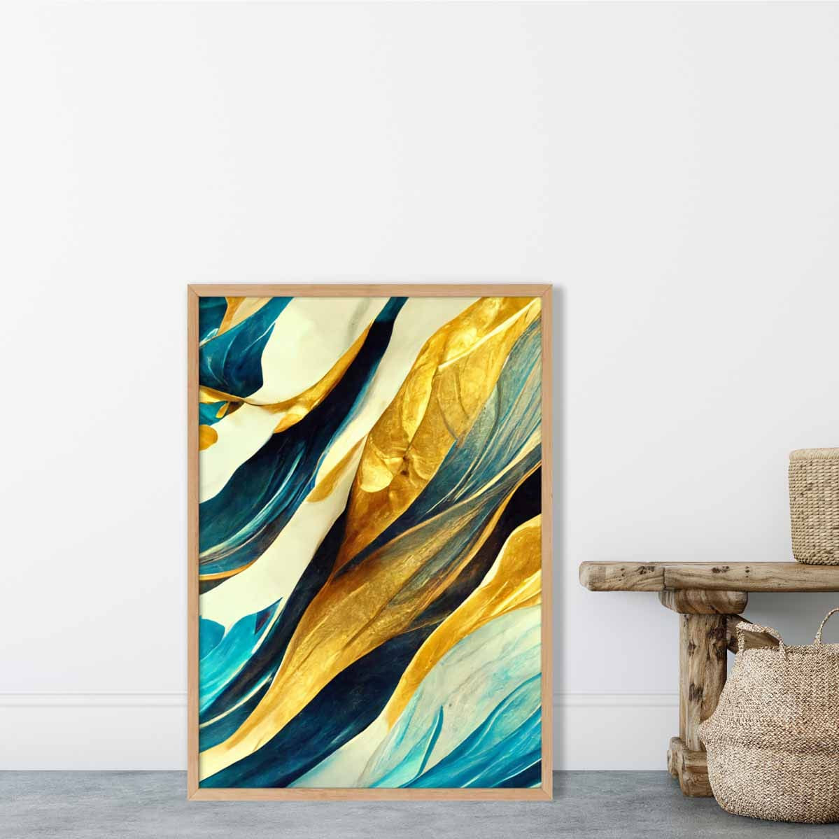 Abstract Art Print in Yellow Beige and Blue No 1