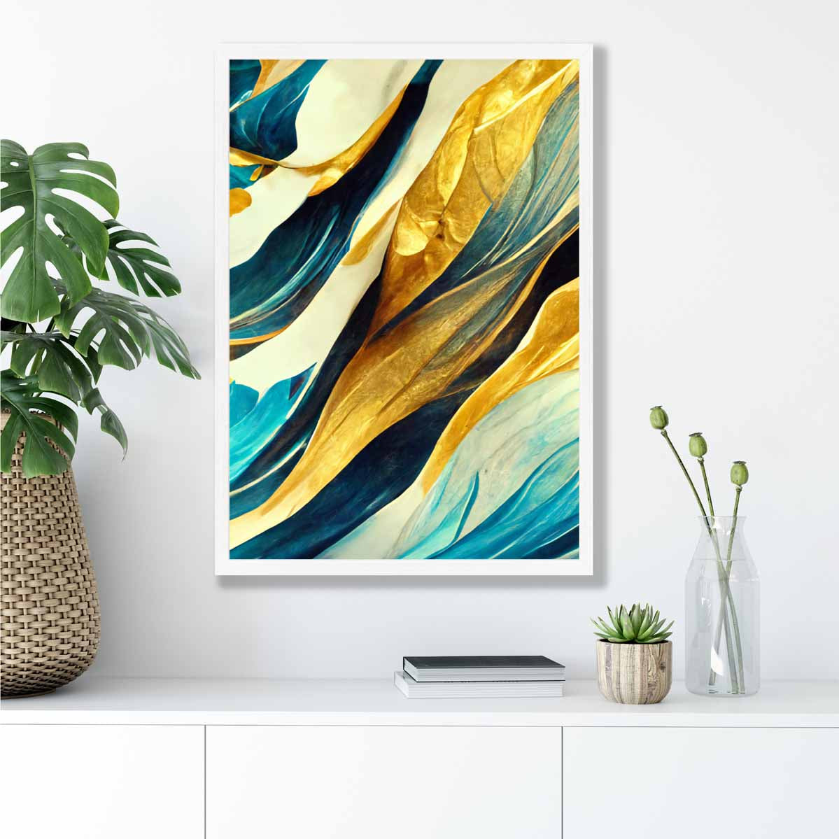 Abstract Art Print in Yellow Beige and Blue No 1