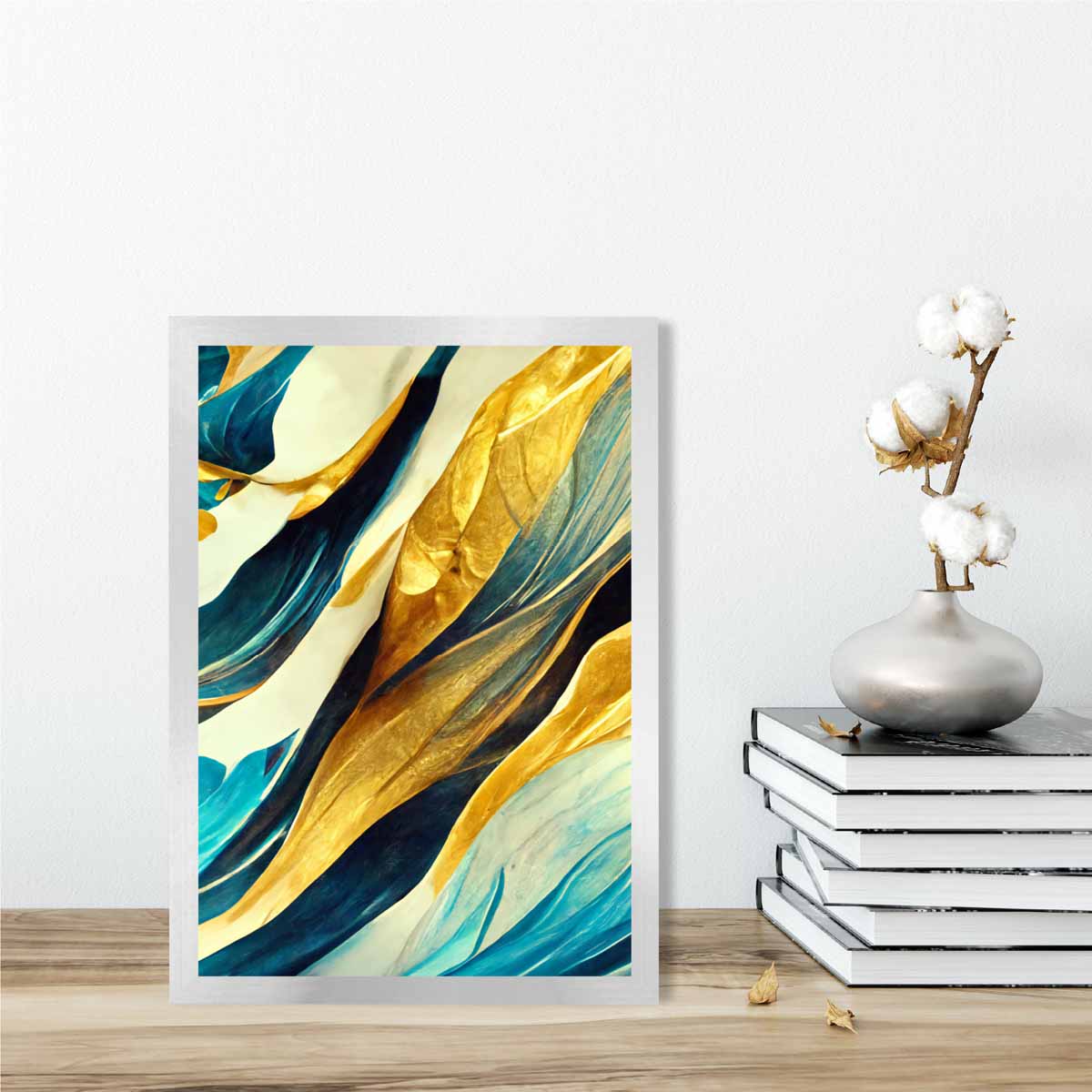 Abstract Art Print in Yellow Beige and Blue No 1