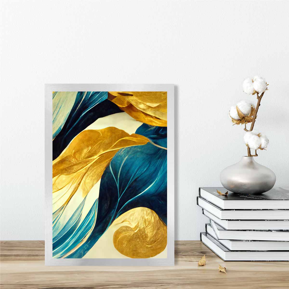 Abstract Art Print in Yellow Beige and Blue No 2