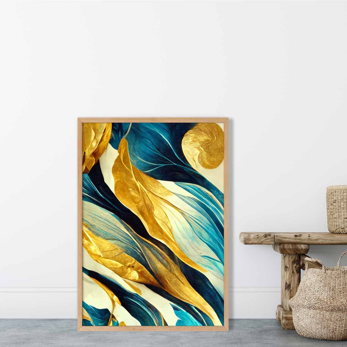 Abstract Art Print in Yellow Beige and Blue No 3