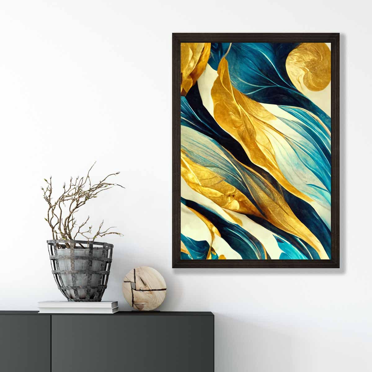 Abstract Art Print in Yellow Beige and Blue No 3