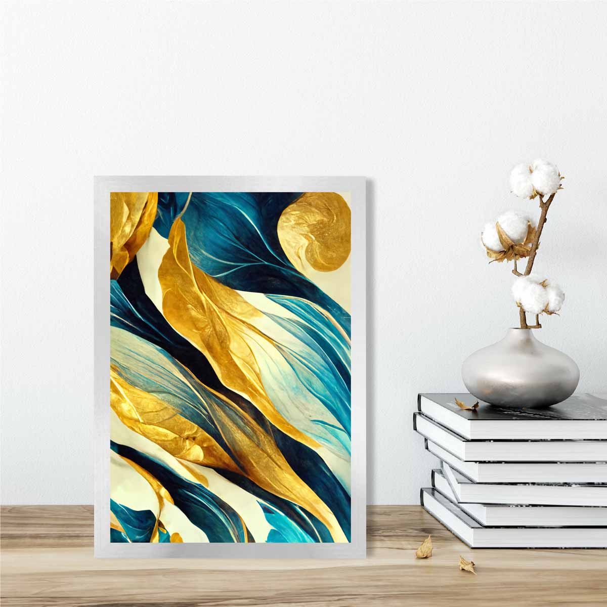 Abstract Art Print in Yellow Beige and Blue No 3