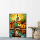 Seaside Village Palette Knife Painting Art Print