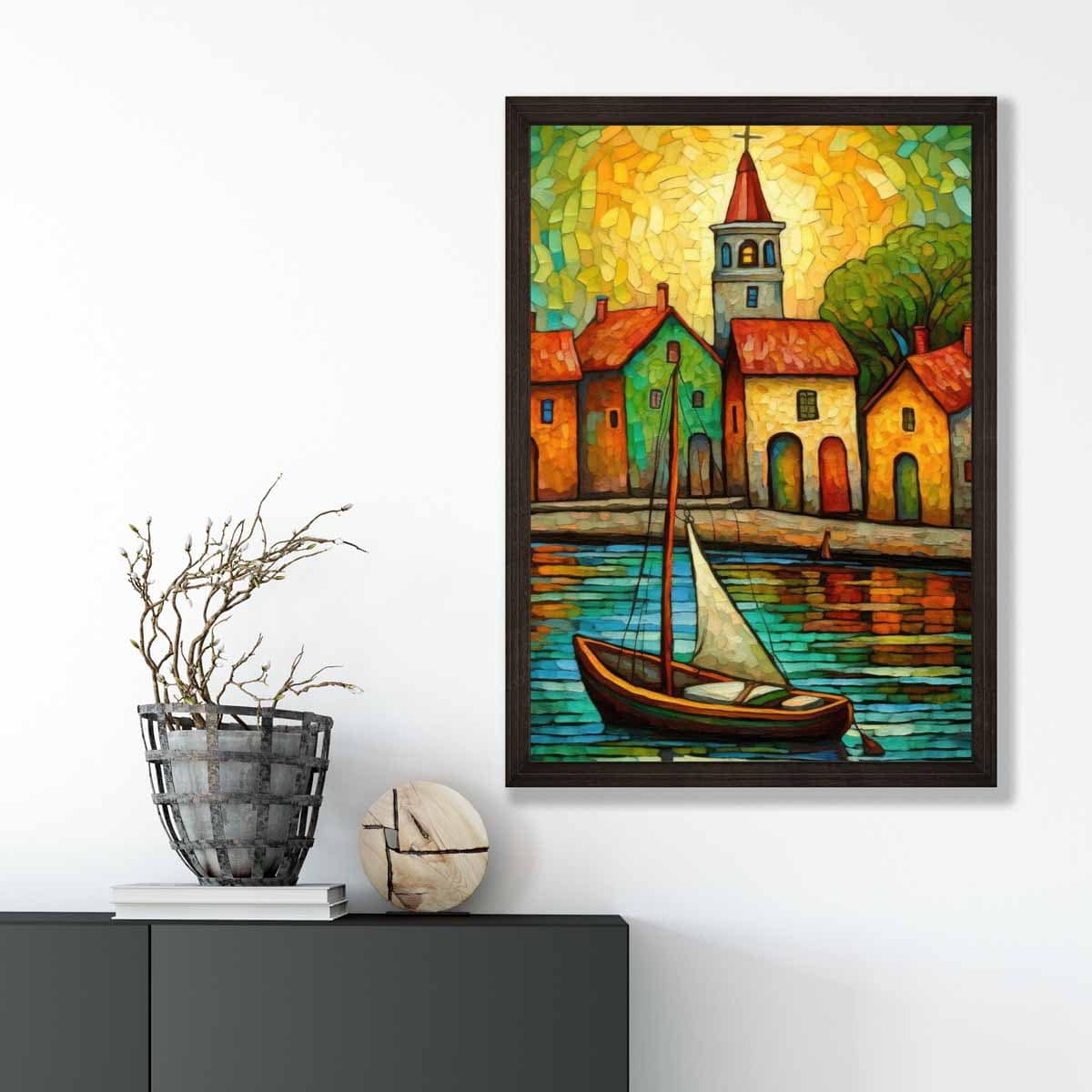 Seaside Village Palette Knife Painting Art Print