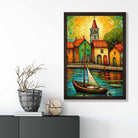 Seaside Village Palette Knife Painting Art Print