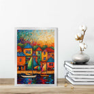 Sailing Boats and Houses Abstract Palette Knife Painting Art Print