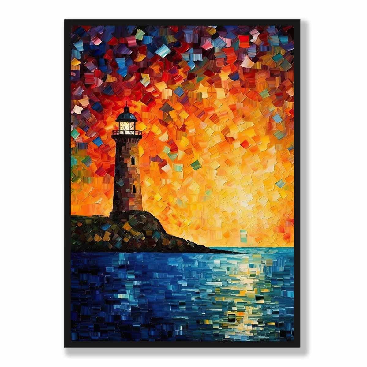 Lighthouse on a Cliff Palette Knife Painting Art Print