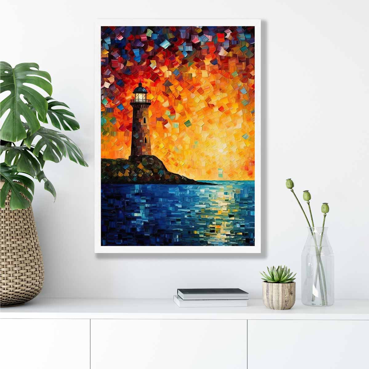 Lighthouse on a Cliff Palette Knife Painting Art Print