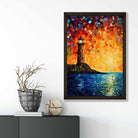 Lighthouse on a Cliff Palette Knife Painting Art Print