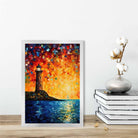 Lighthouse on a Cliff Palette Knife Painting Art Print