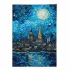 City on a Lake at Night Palette Knife Painting Art Print