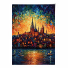 Lakeside City at Sunset Palette Knife Painting Art Print