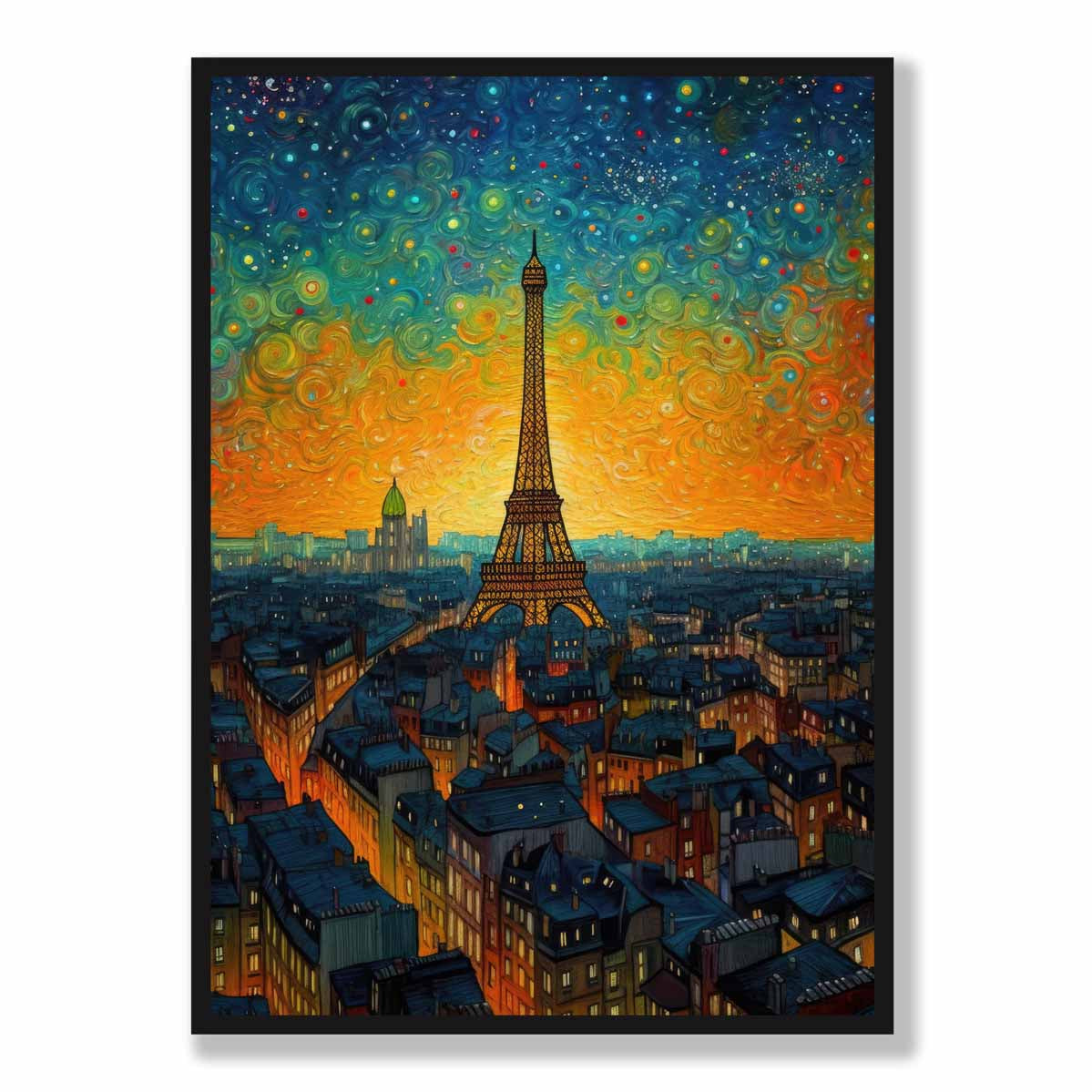 Colourful Painting Art Print of Paris at Sunset