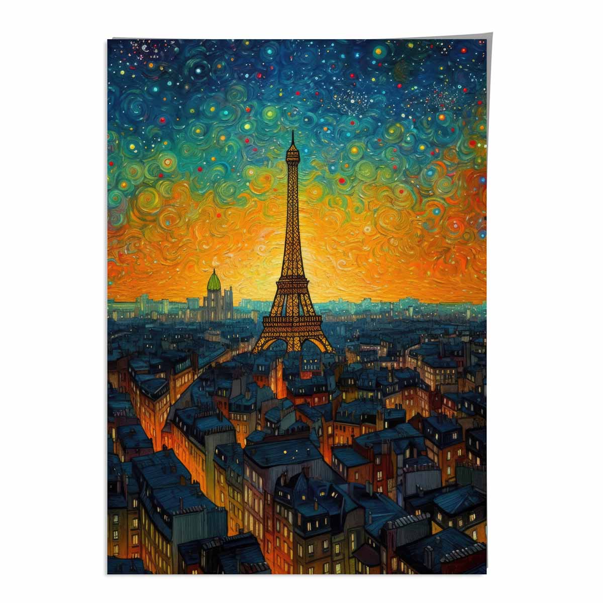Colourful Painting Art Print of Paris at Sunset