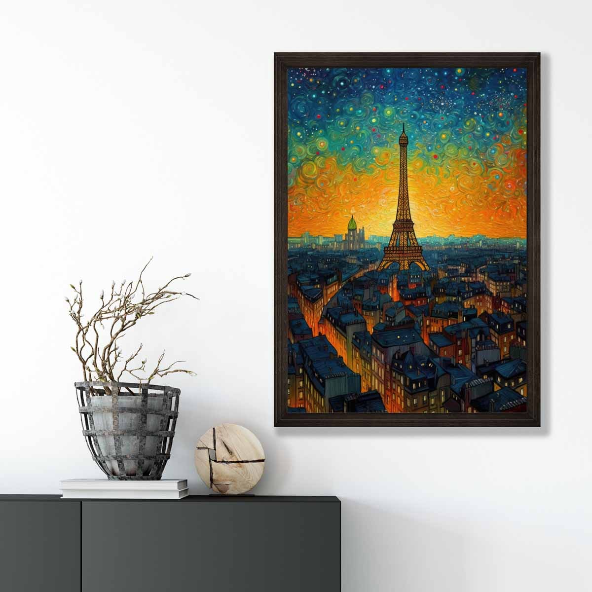 Colourful Painting Art Print of Paris at Sunset