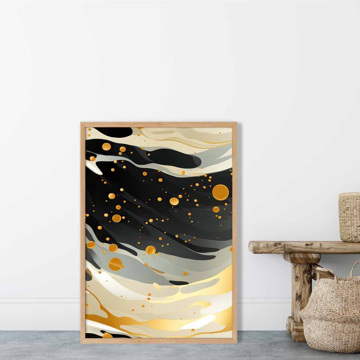 Abstract Fluid Art Print Grey Beige and Gold No 1