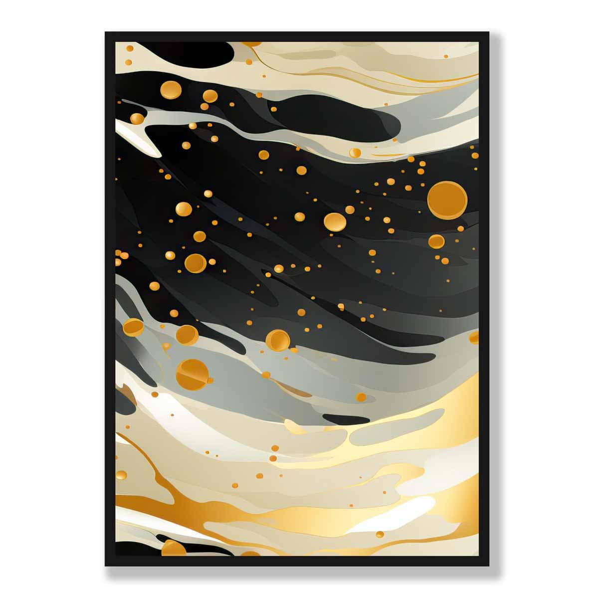 Abstract Fluid Art Print Grey Beige and Gold No 1