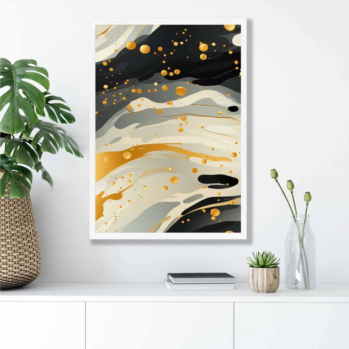 Abstract Fluid Art Print Grey Beige and Gold No 2