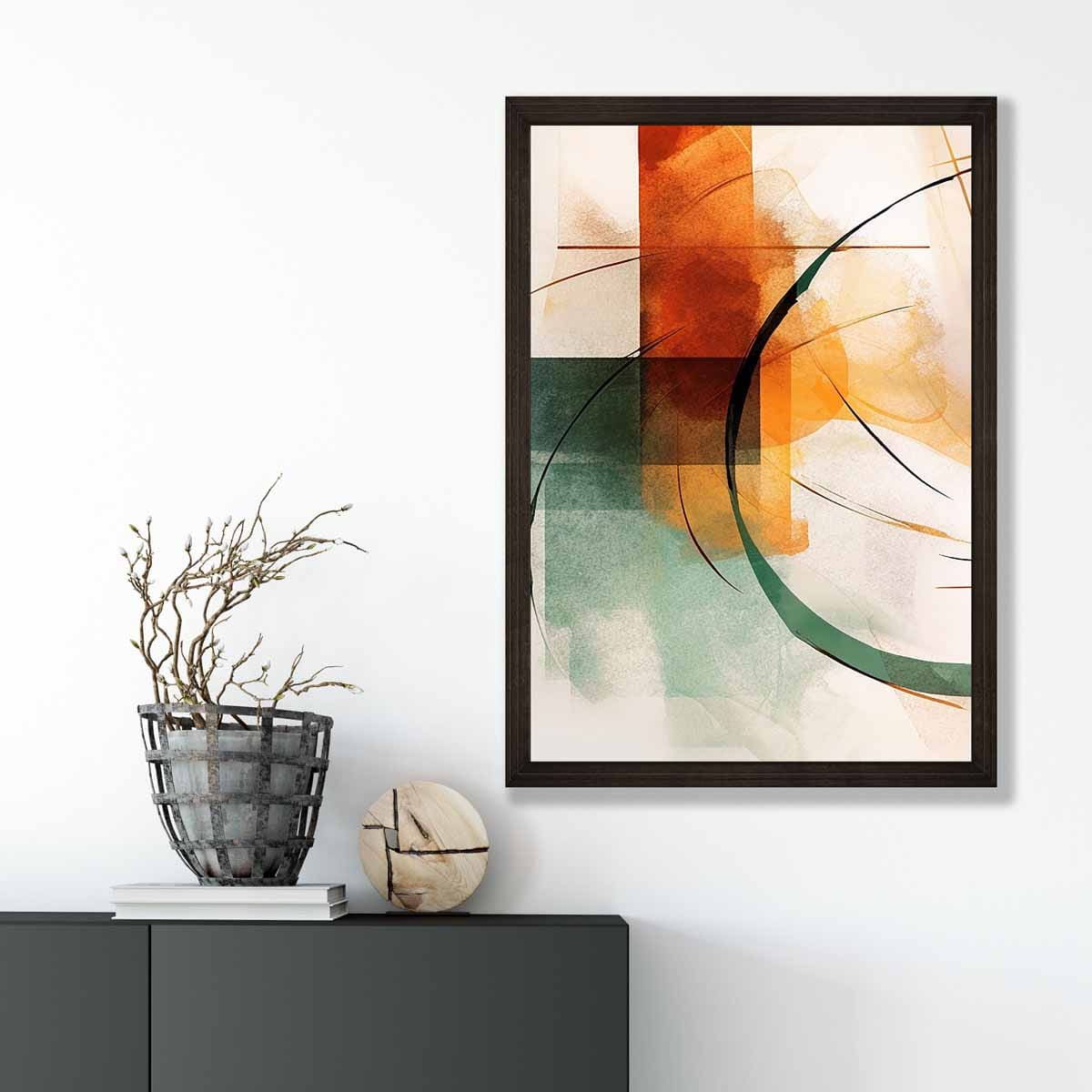 Abstract Shapes Art Print Green and Orange No 1