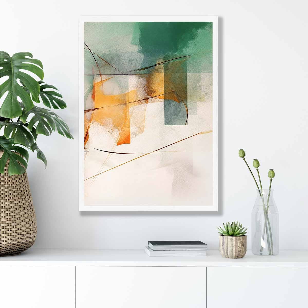 Abstract Shapes Art Print Green and Orange No 3