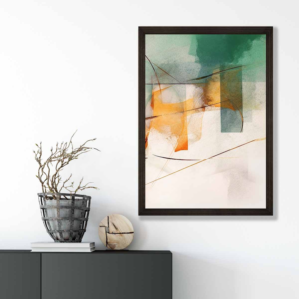 Abstract Shapes Art Print Green and Orange No 3