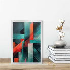Painting of Abstract Shapes Art Print Teal and Red No 1