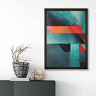 Painting of Abstract Shapes Art Print Teal and Red No 2