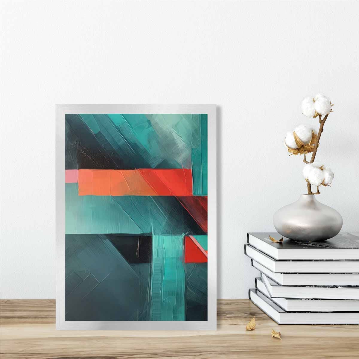 Painting of Abstract Shapes Art Print Teal and Red No 2