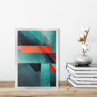 Painting of Abstract Shapes Art Print Teal and Red No 2