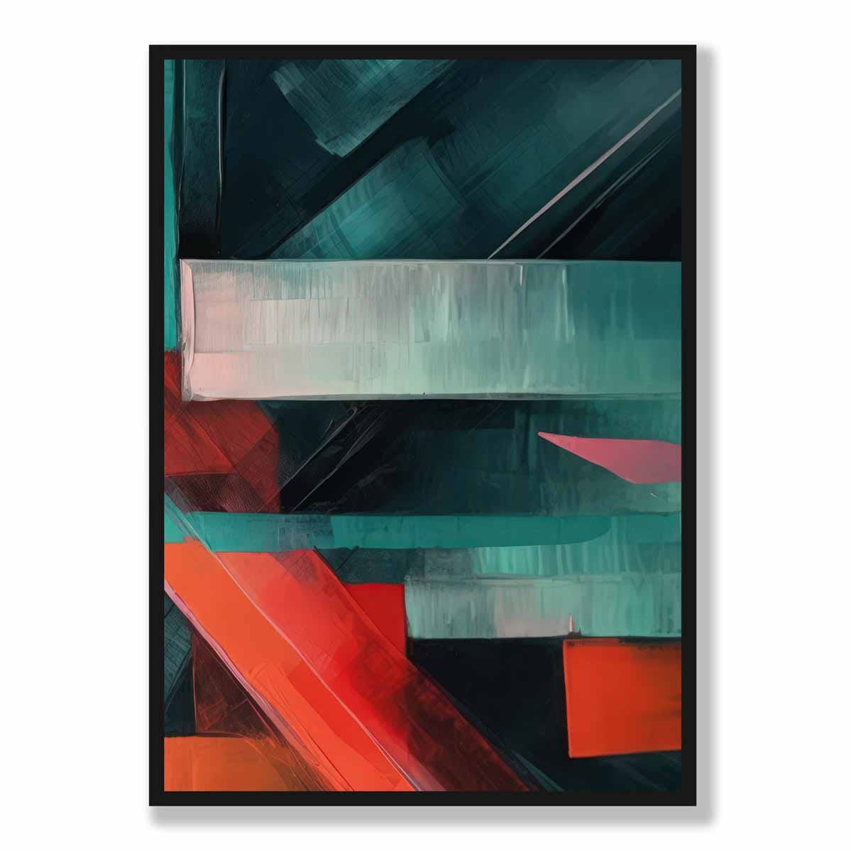 Painting of Abstract Shapes Art Print Teal and Red No 3
