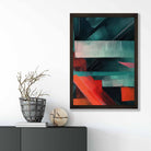 Painting of Abstract Shapes Art Print Teal and Red No 3